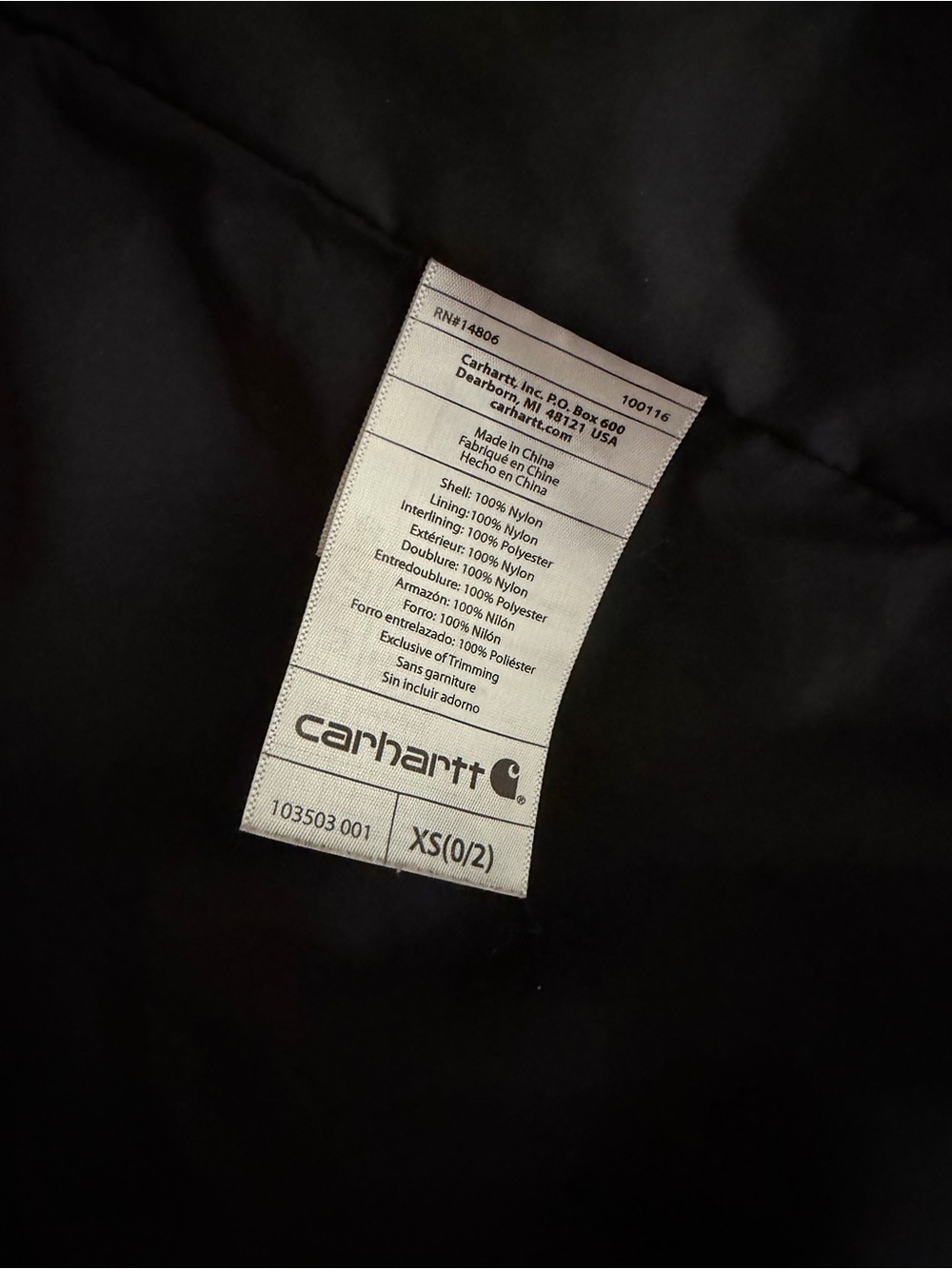 Carhartt Women’s Amoret Coat Black Hooded Puffer Parka XS - Picture 6 of 6